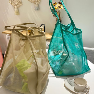 Novo estilo ins bolsa de ombro de gaze transparente grande capacidade leve All-Match saco de praia de compras saco de ar