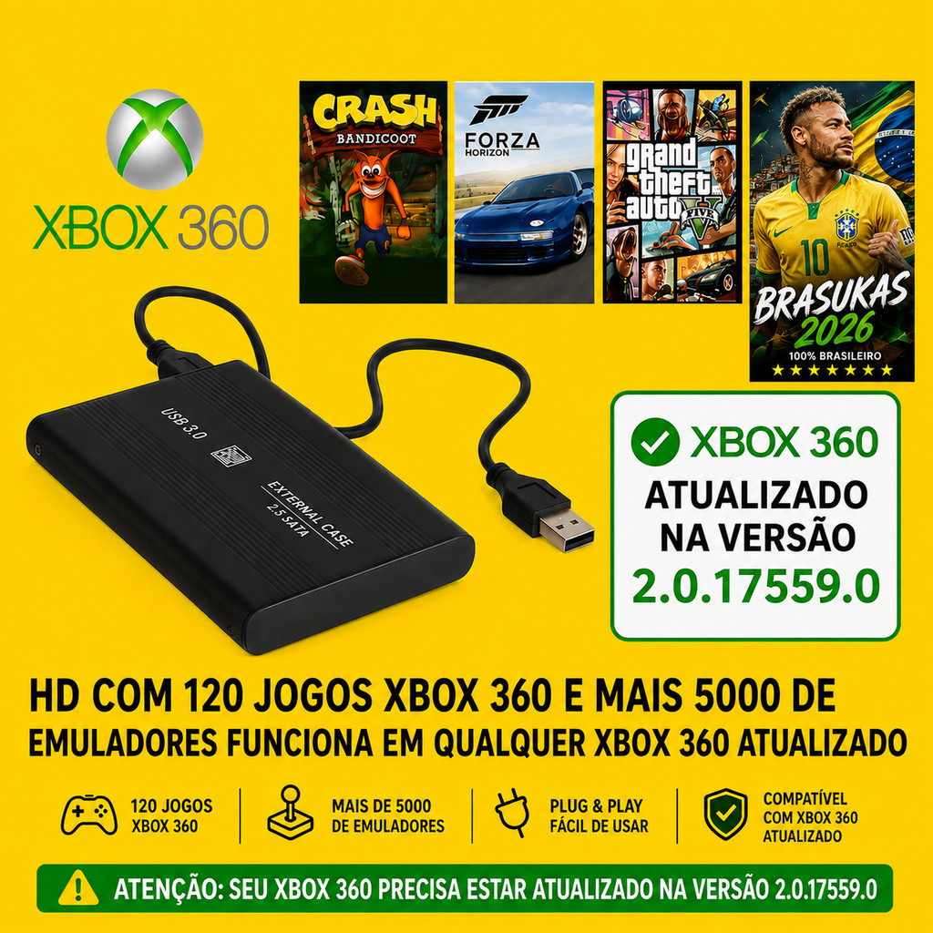 HD ou Pen drive para Xbox 360 com 40/120 jogos e 4000/8000 de emuladores