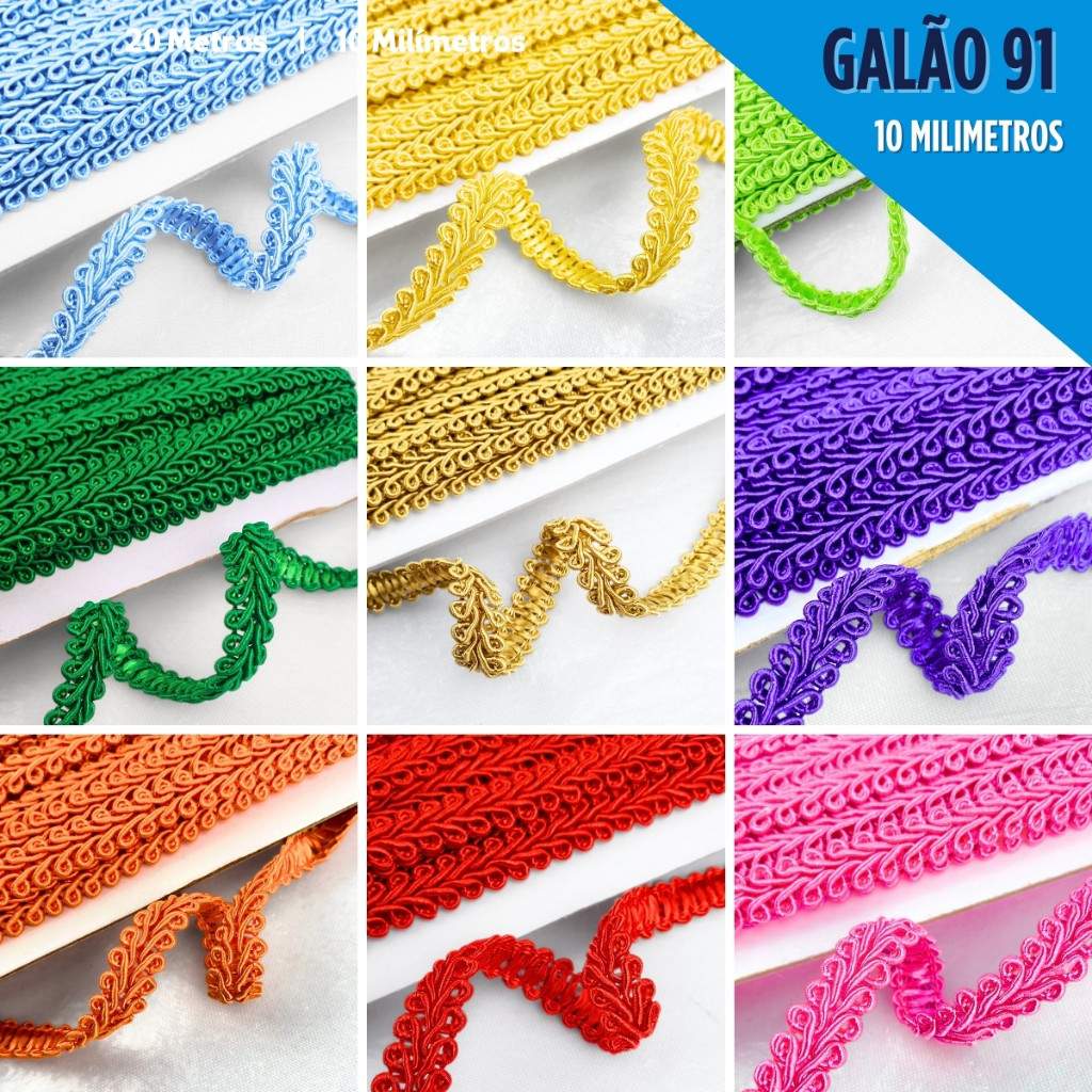 Fita Galão Passamanaria 10mm Rolo 20m Aviamento Acabamento Roupa Chinelo Artesanato Scrapbook