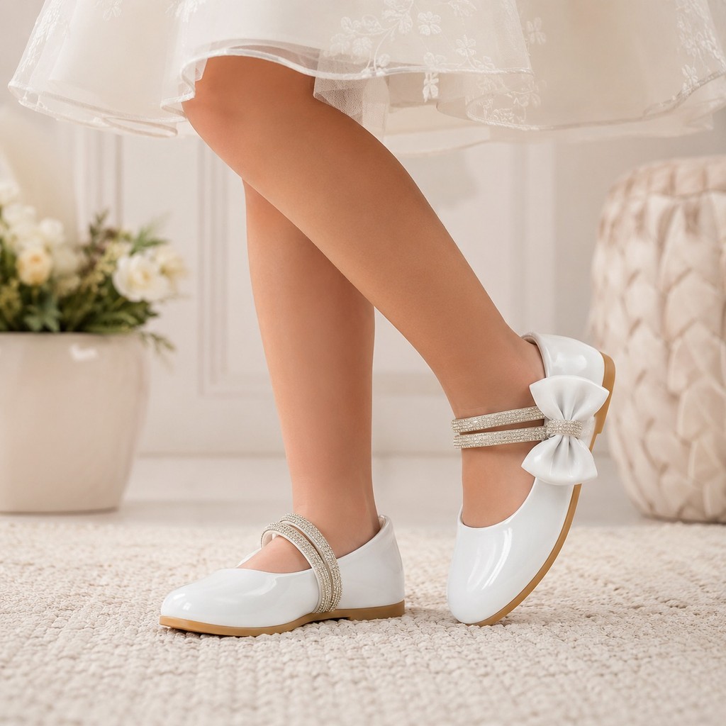 Sapatilha Infantil Menina Laço Strass Festa Confortável Leve Social Daminha de Honra Velcro Elegante
