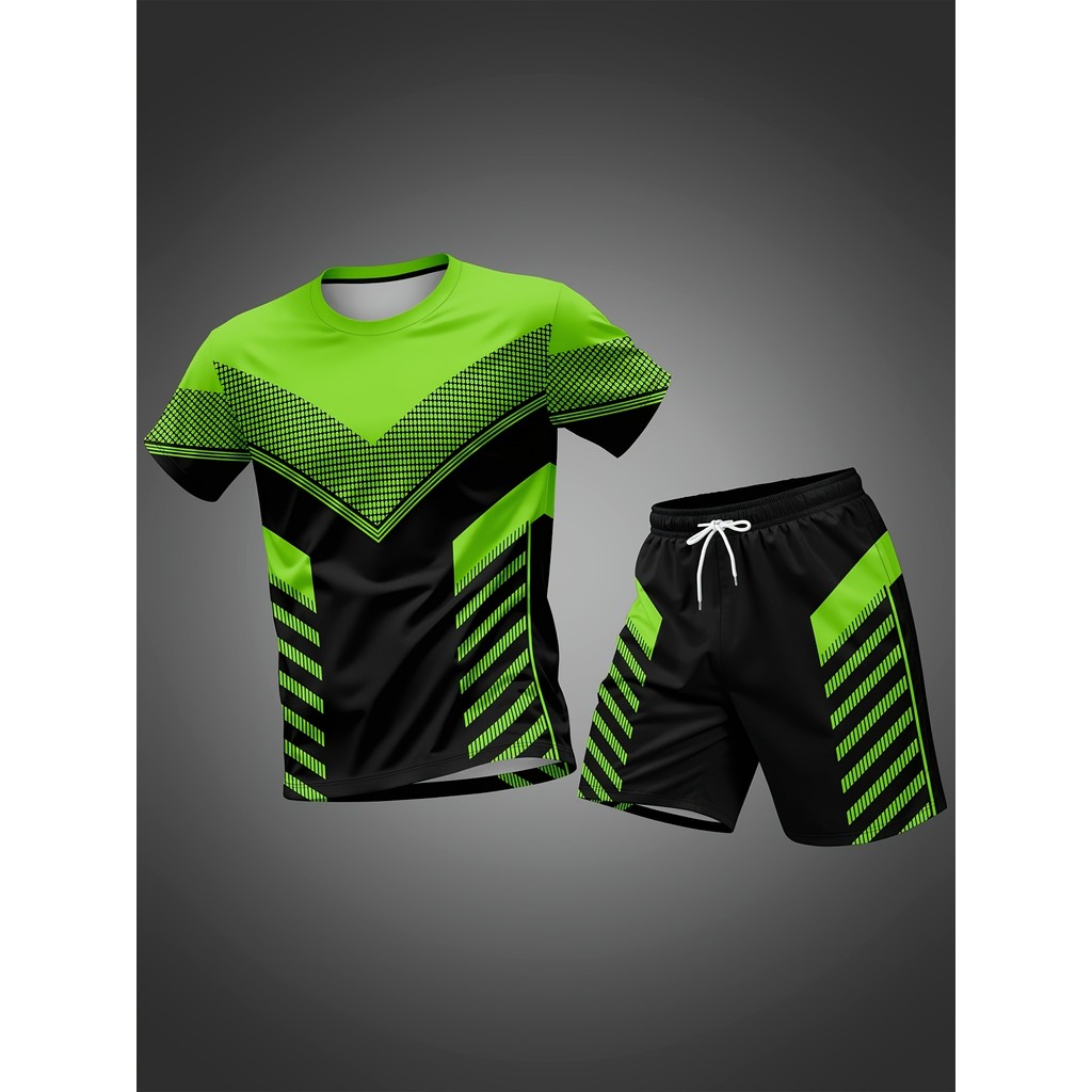 [Seleção Hasna] 2025 Novo estilo masculino exclusivo novidade impressa Casual terno de manga curta-esportes lazer passei
