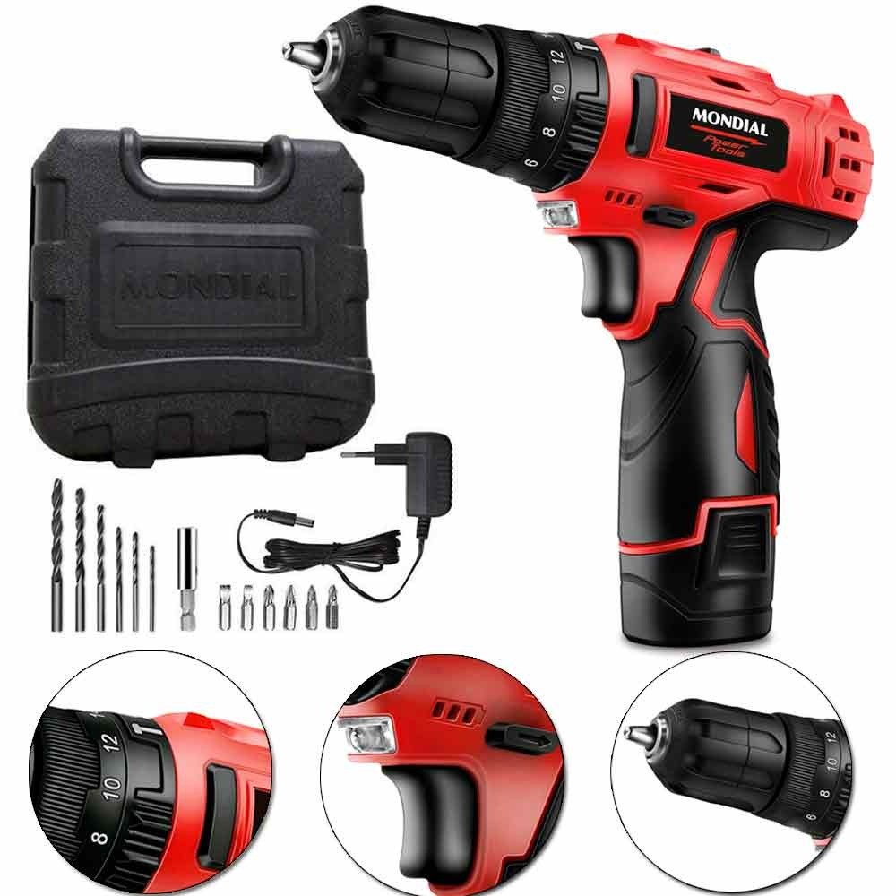 Furadeira Parafusadeira de impacto 3/8" a bateria 12V com maleta e acessórios - 