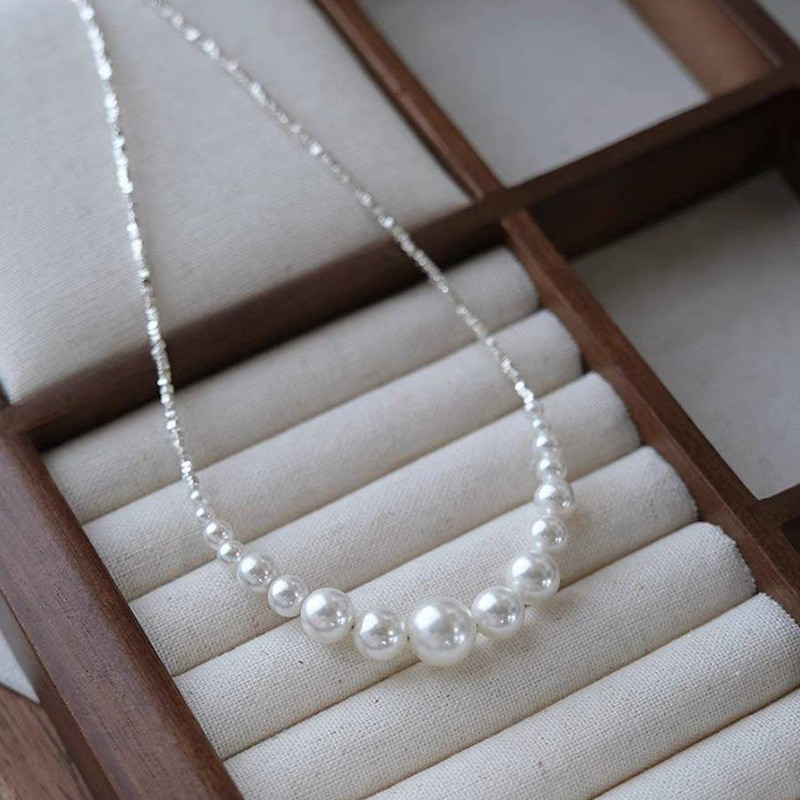 Colar de Cristal com Pérolas Redondas KD2I, Colar de Clavícula Moderno, Estilo Luxuoso com Pérolas Leves, Colar Vintage 