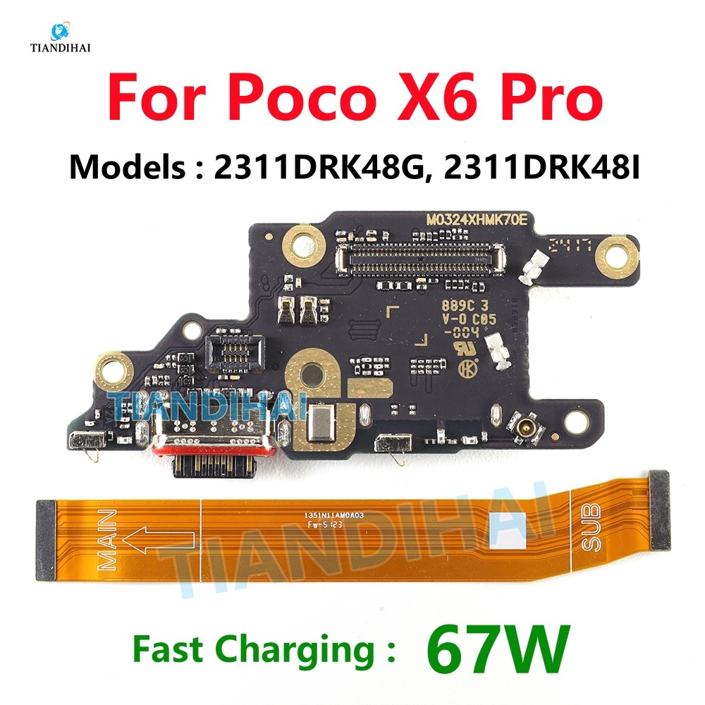 Para Xiaomi Poco X6 Pro Placa De Carregamento USB Conector Plug Porta Carregador