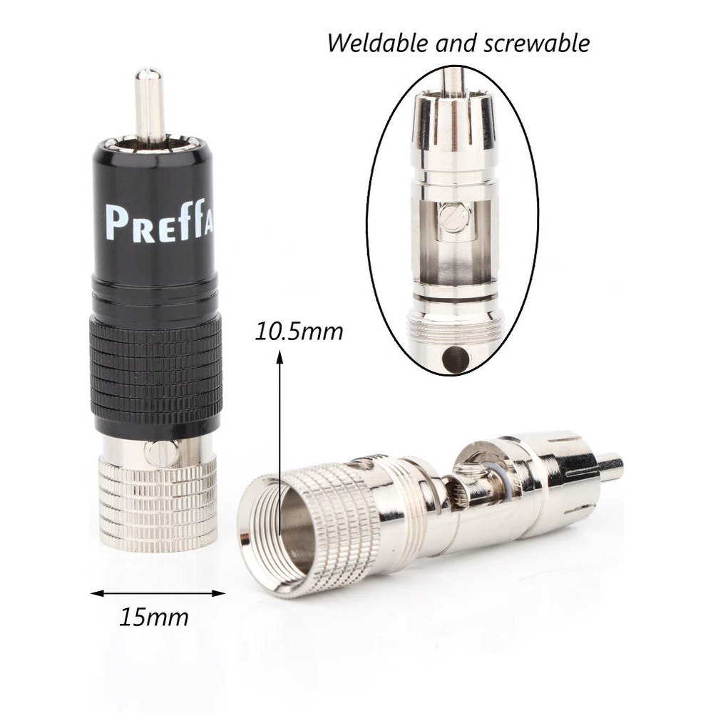 Preffair cabeça RCA banhada a ródio, sem solda, conector de cabo de sinal de áudio, caixa de áudio de febre, plugue de l