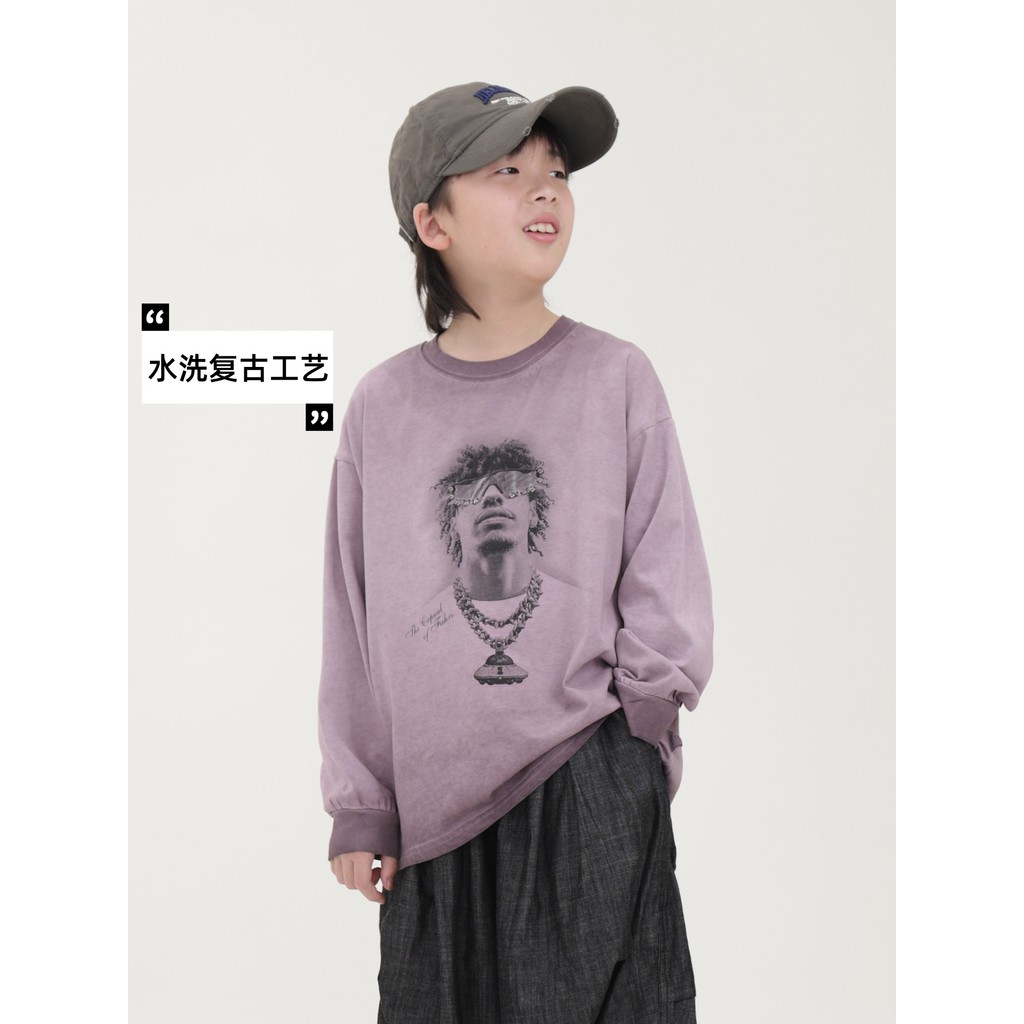 Meninos camiseta de manga comprida 2026 primavera roupas infantis topos de manga comprida crianças em torno do pescoço J
