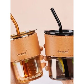 Copo de bambu com palha copo de vidro copo de café feminino copo de alto valor doméstico copo de palha potável copo de á