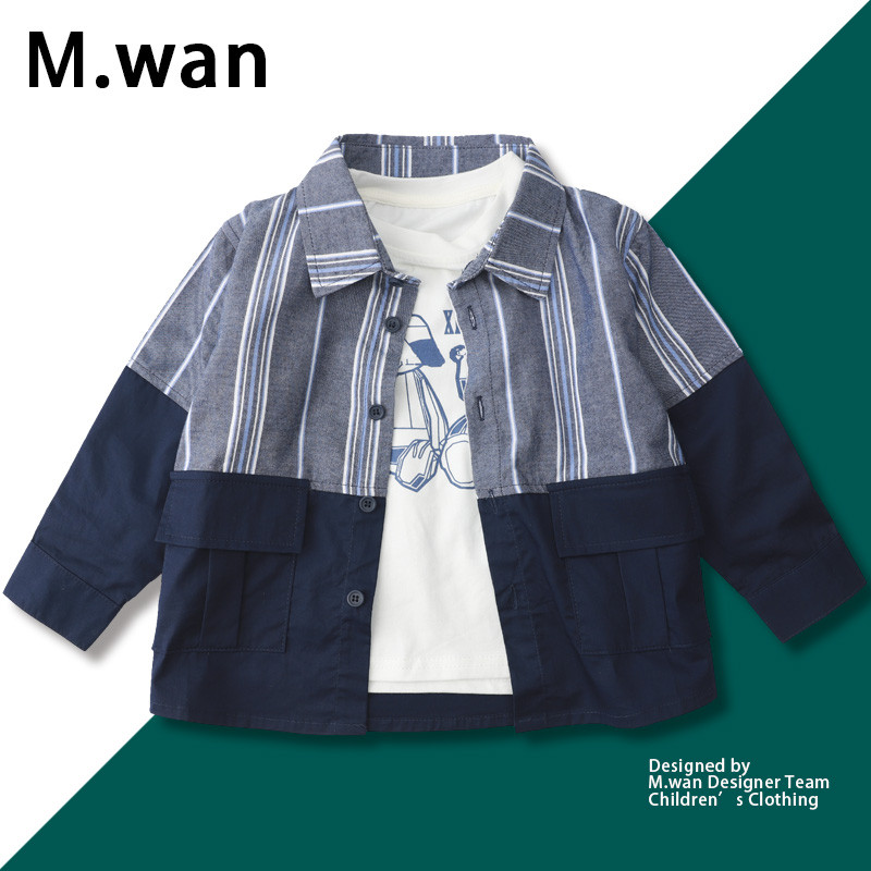 Meninos camisa jeans primavera outono estilo na moda topo crianças algodão listrado camisa de manga comprida menino bebê