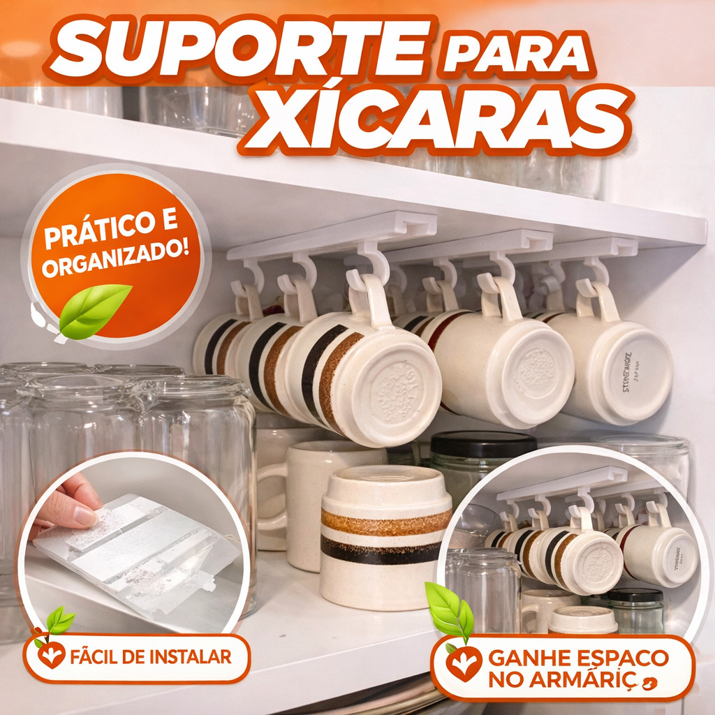 Porta Xícaras Para Armário Suporte Suspenso Organizador Cozinha 3 Ganchos porta xícaras, organizador, armário, cozinha, — Oferta Verificada