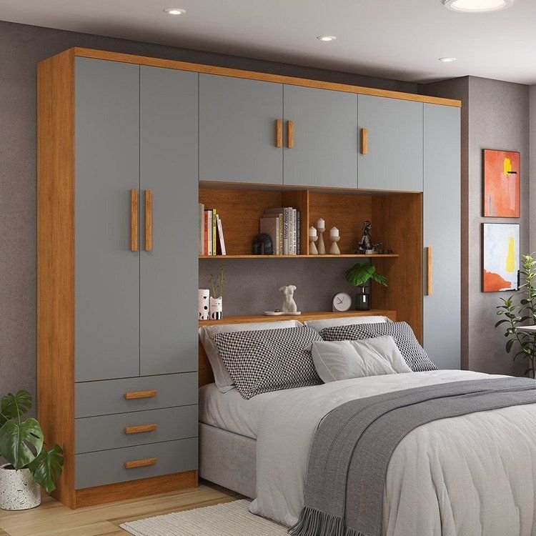 Guarda-Roupa Modulado Casal 6 Portas 3 Gavetas Top Cancun Yescasa Marrom/Nature/Cinza Nature/ Cinza