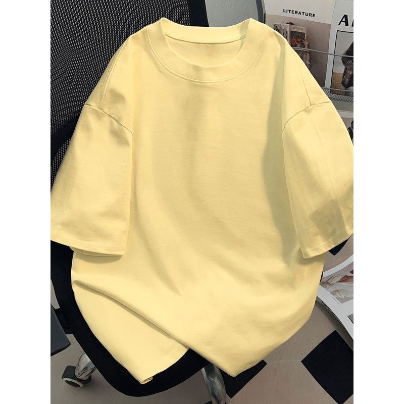 Meninos meninas roupas de verão amarelo puro algodão simples em torno do pescoço de manga curta camiseta verão crianças 