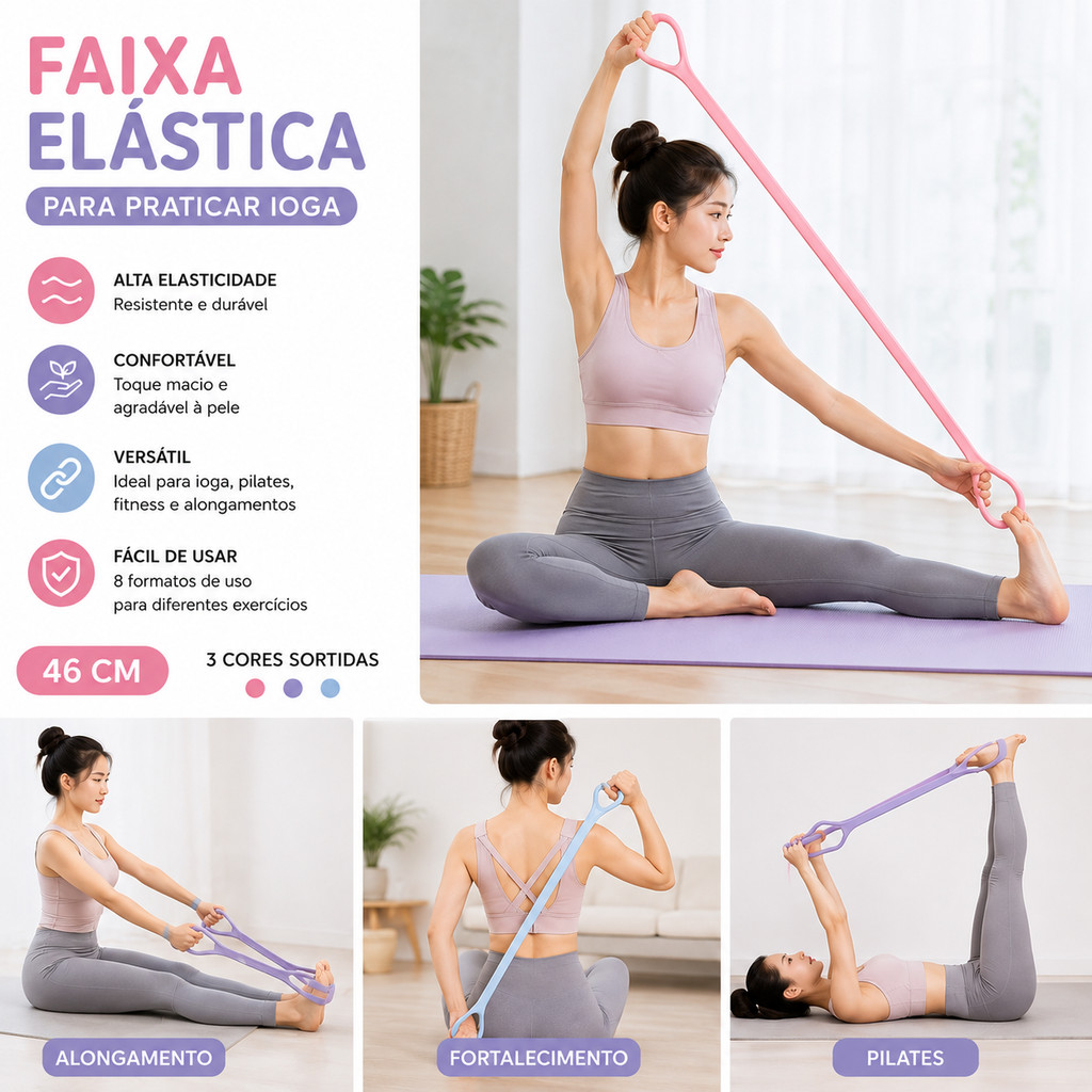 Faixa Elástica para Yoga Pilates Alongamento e Exercícios 46 cm – Cores Sortidas
