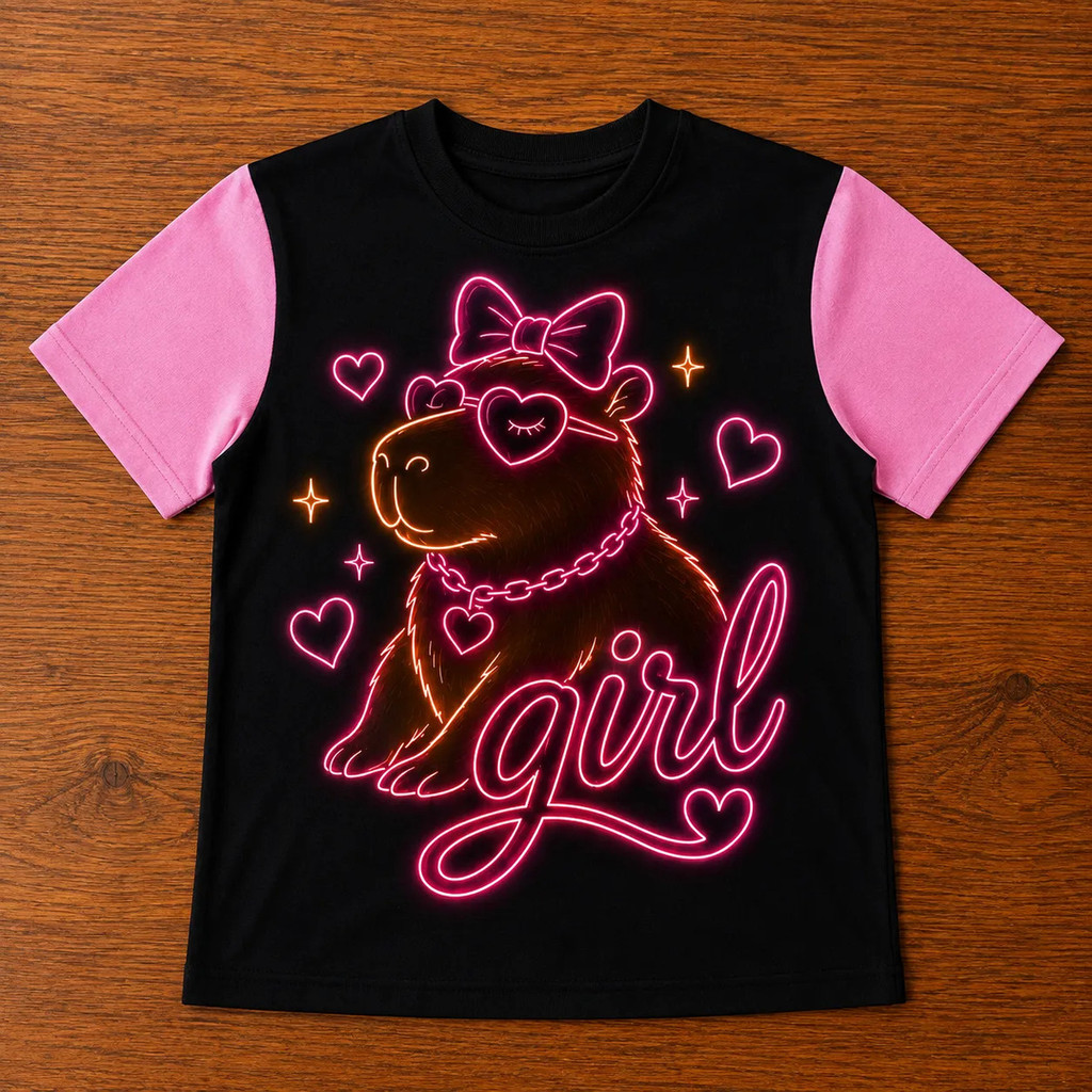 CAMISETA INFANTIL MENINA NEON COLORIDA BRILHA LUZ NEGRA VARIAS ESTAMPAS — imagem 2 de 2