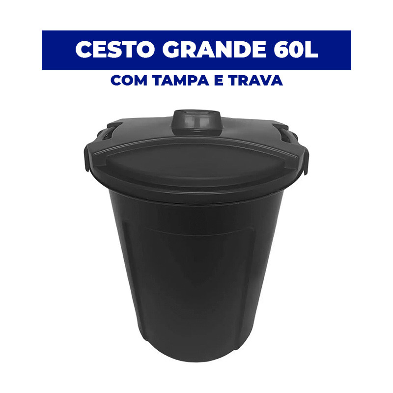 Cesto Grande 60 Litros Multiuso com Tampa e Trava – 3UD Ind