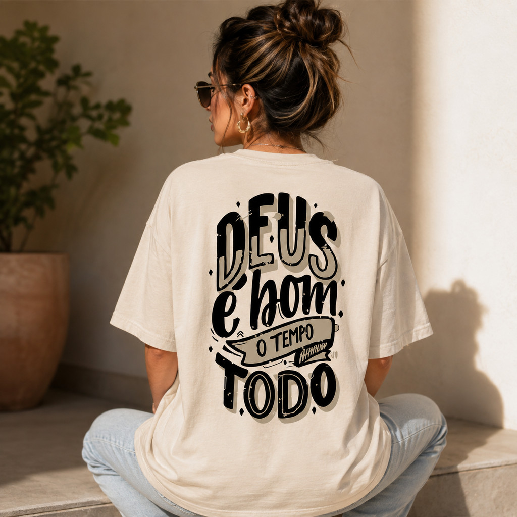 Camiseta Feminina Oversized ou T-shirt Estampada Cristã Gospel Deus Religiosa Malha Premium Suedini