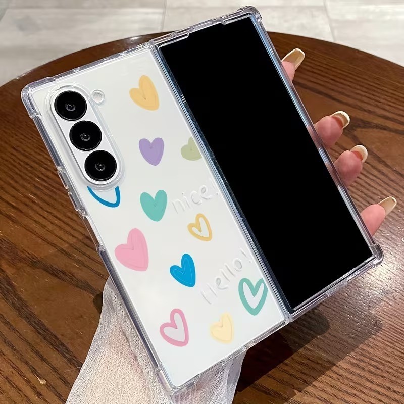 Case Capinnha Para Z Fold 5/6/7/8 / Z Fold 8 Ultra Case Transparente  coracao colorido  Acrílica Protetor