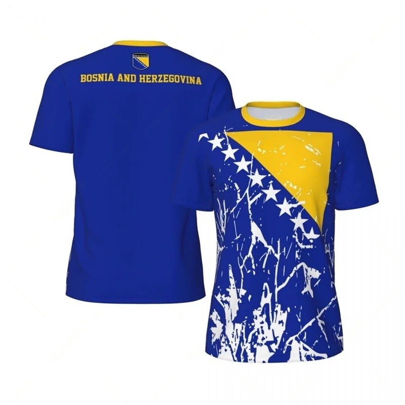 Bosnia E Herzegovina Padrão T Camisa 3D Impresso Esportes Futebol Masculino Camiseta Manga Curta Verão Camisetas Topos
