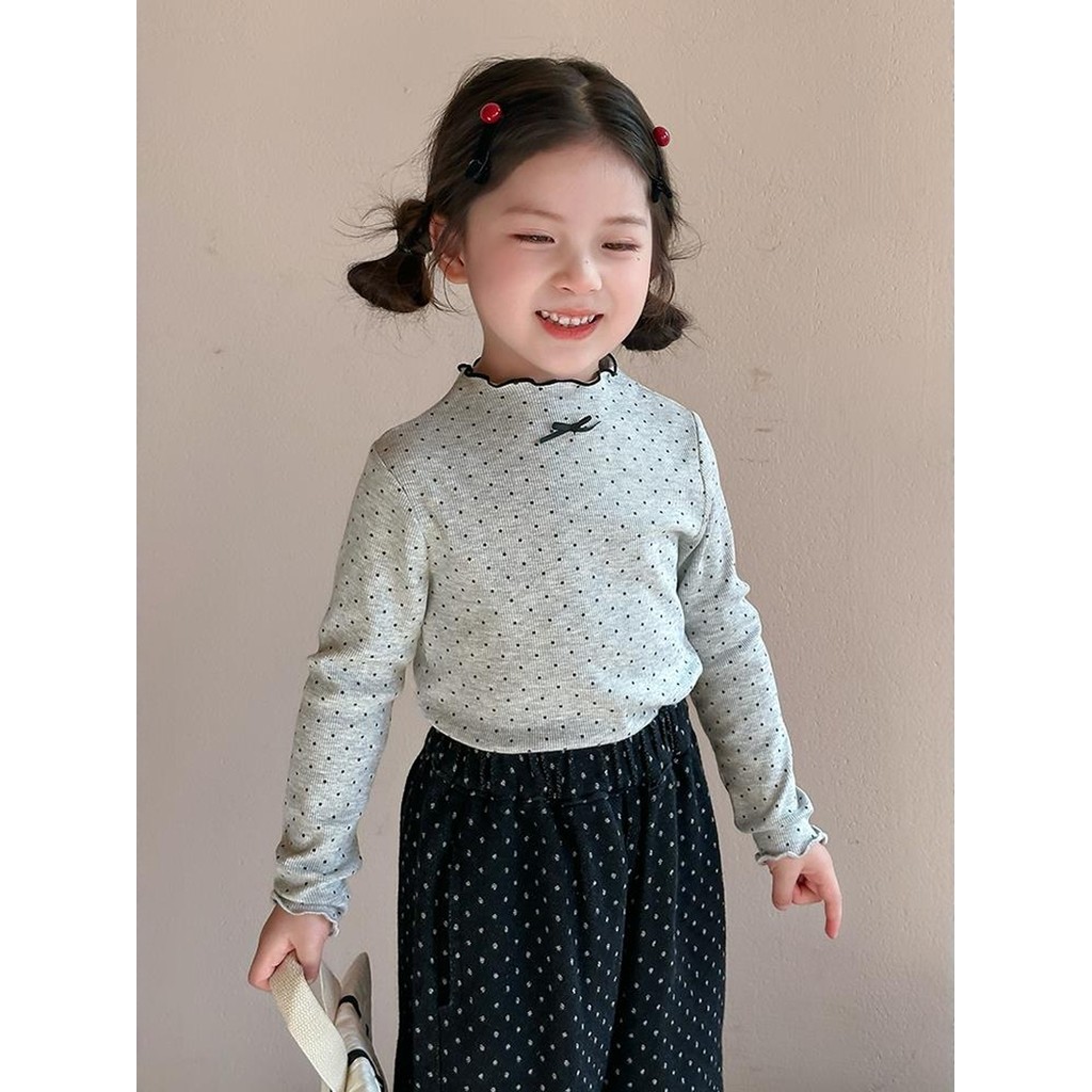 95 algodão meninas camiseta de manga comprida primavera outono novo estilo infantil estilo ocidental bolinhas camisa de 