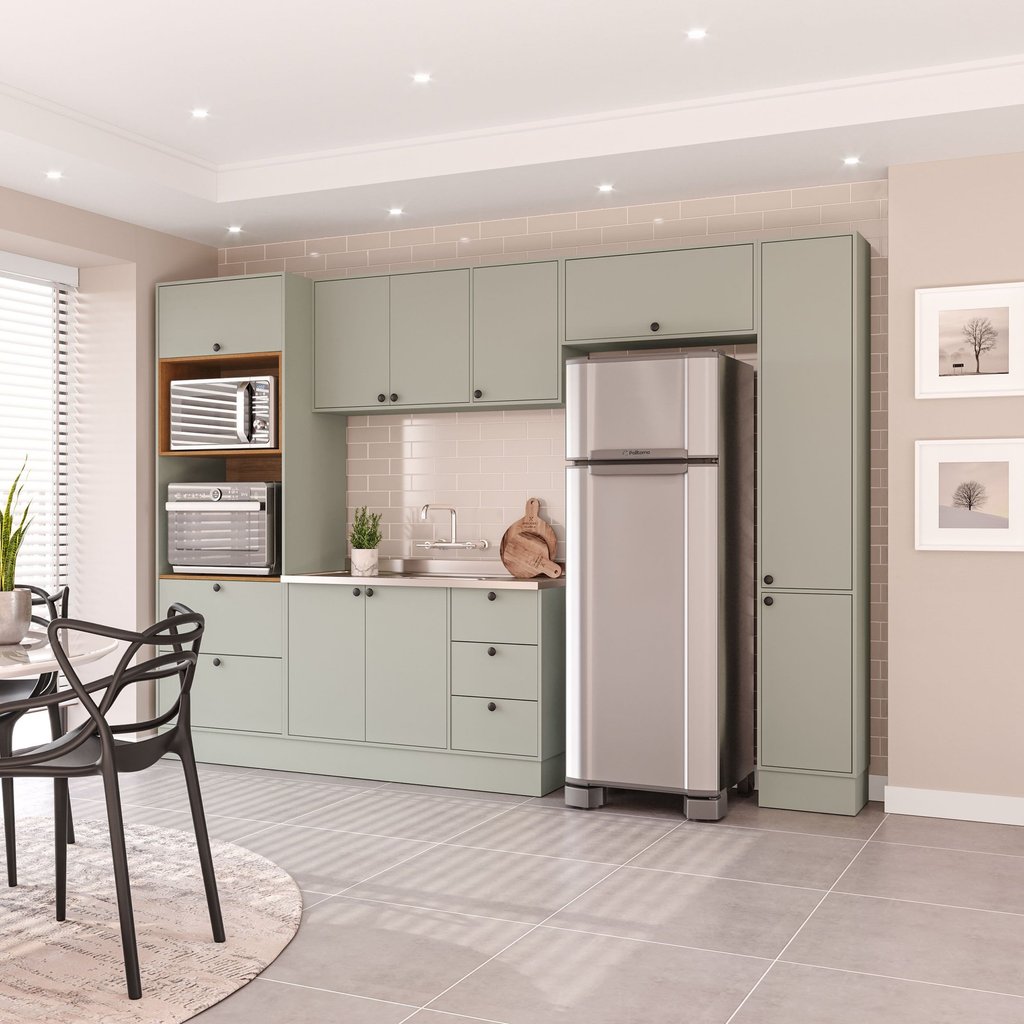 Cozinha Completa Modulada com Rodapé 5 Peças Rubi Yescasa Verde/Oliva