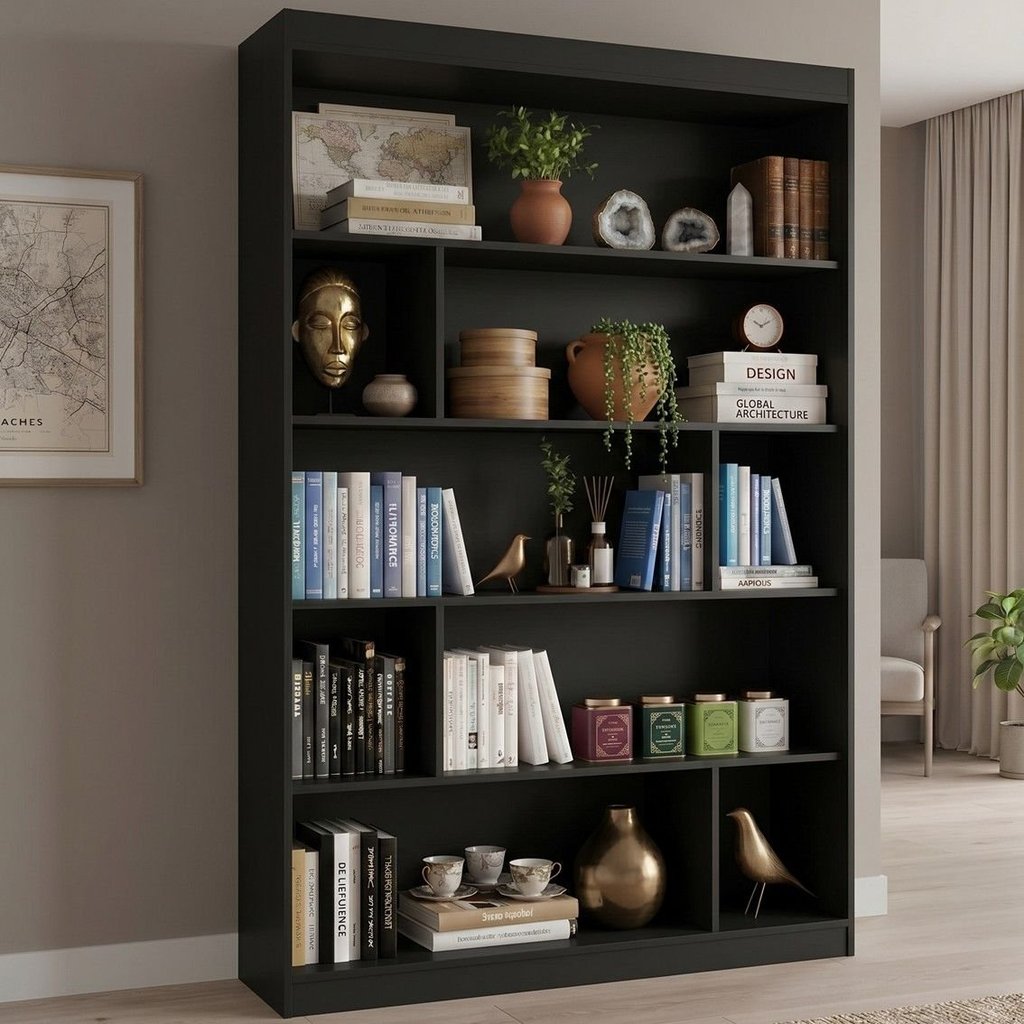 Estante de Livros 120CMX181CM 4 Prateleiras Home Office Yescasa Preto Preto Ônix TX