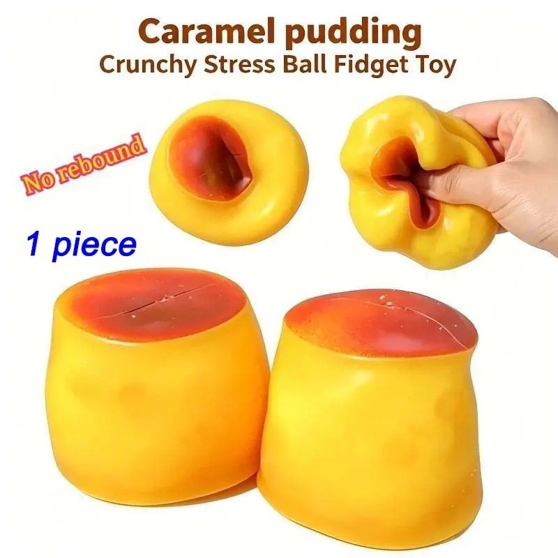 Bola Antiestresse Moldável Crocante com Textura de Pudim de Caramelo, Brinquedo Fidget, Bola de Apertar Crocante, Blocos