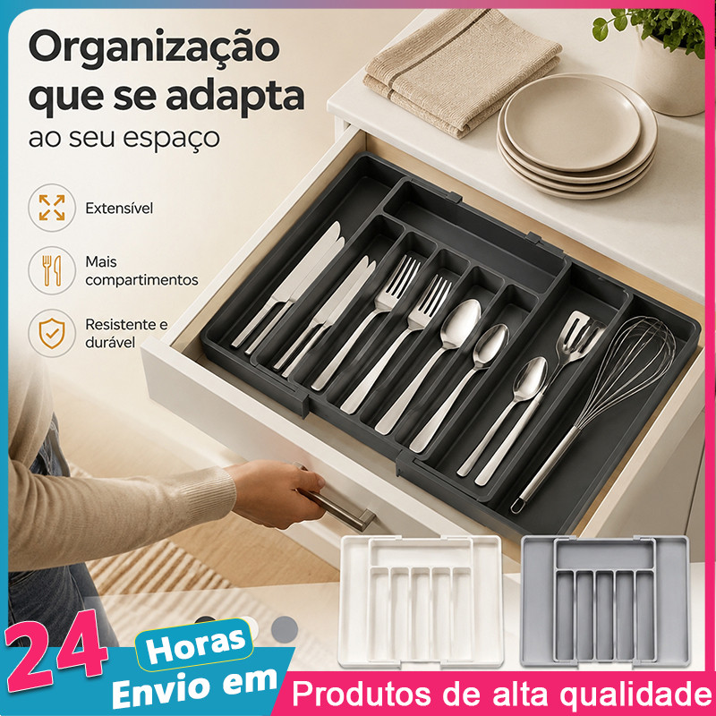 Organizador de Talheres para Gaveta Cozinha Extensor 8 Divisórias