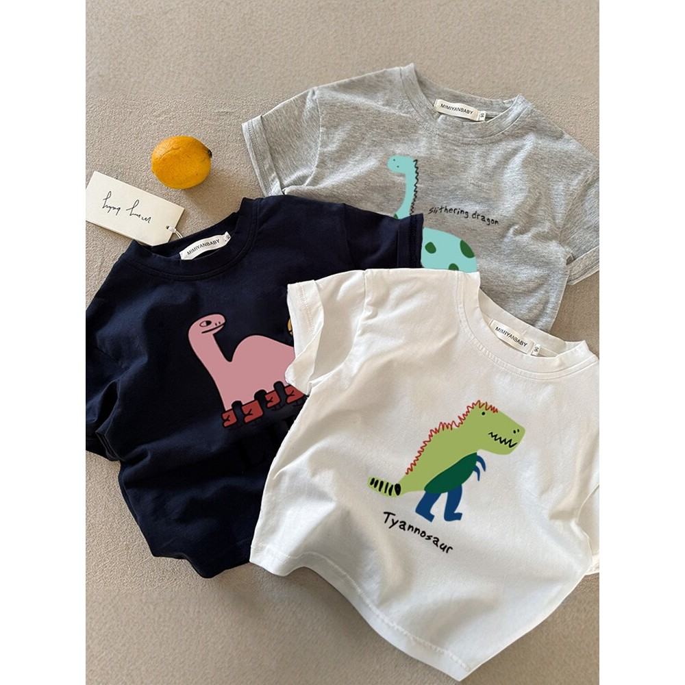100% algodão crianças camiseta de manga curta meninos verão dinossauro impressão Casual solto bebê moda meninas topos