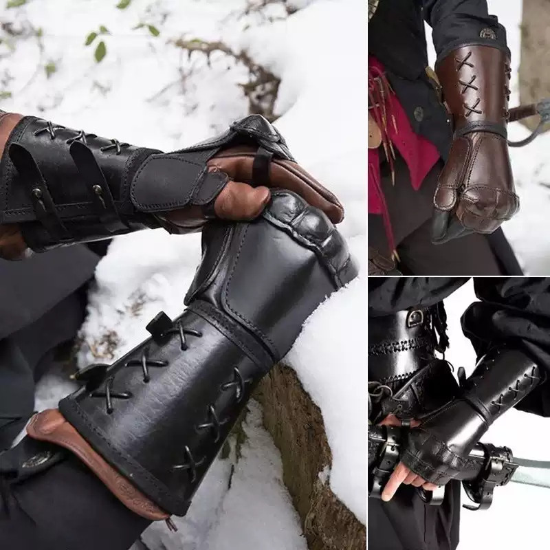 Homens medievais braço guarda luvas de boxe Retro armadura sem dedos cosplay adereços couro Cyberpunk