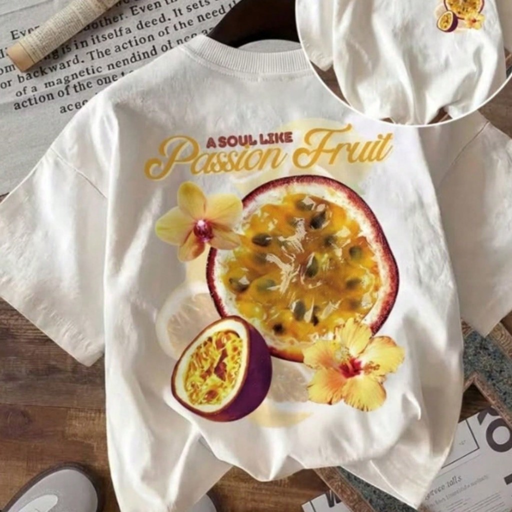 Camiseta Feminina Moderna Estampada 100% Algodão Tecido Confortável Fashion Streetwear A Soul Like Passion Fruit