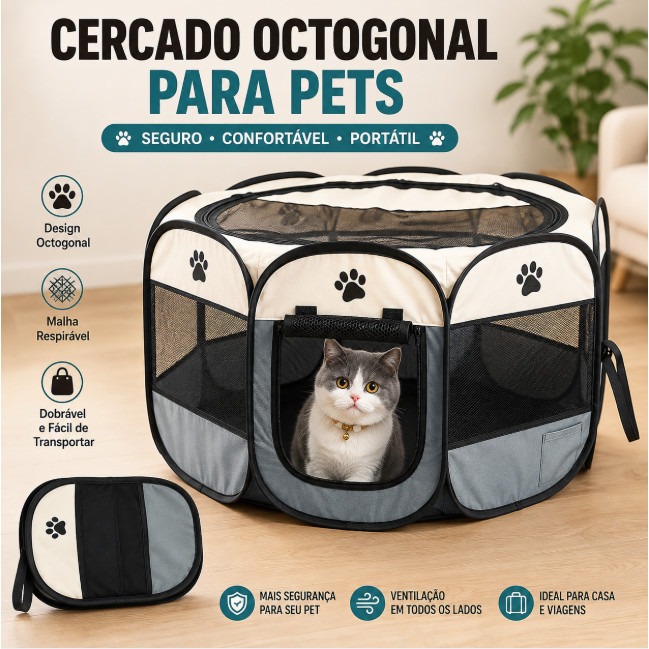 Cercado Octogonal Dobrável para Pets com Tela Respirável