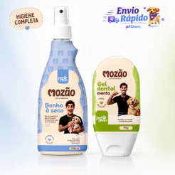 Kit Banho a Seco Para Cães e Gatos Mozão Pet Clean + Gel Dental