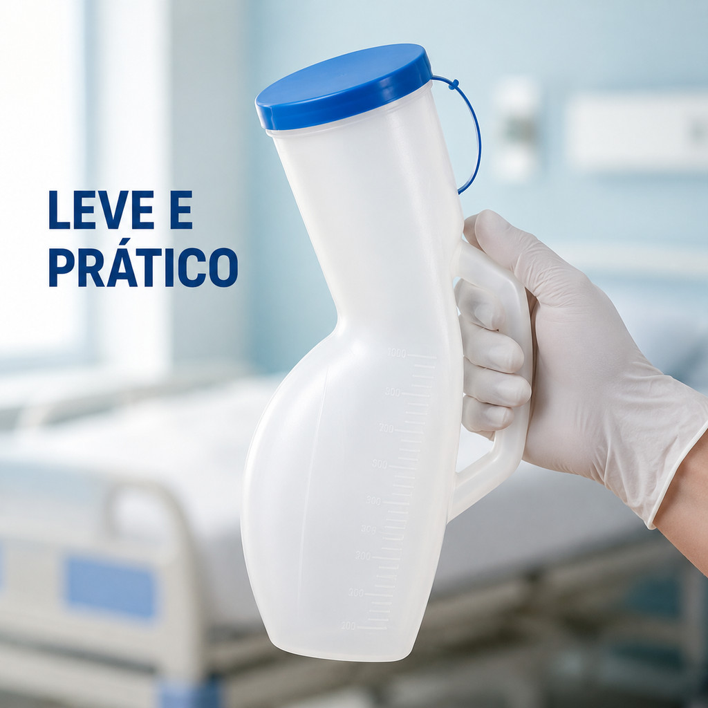 Coletor Urinário Masculino Papagaio Plástico 1L com Tampa Hospitalar 1000ML