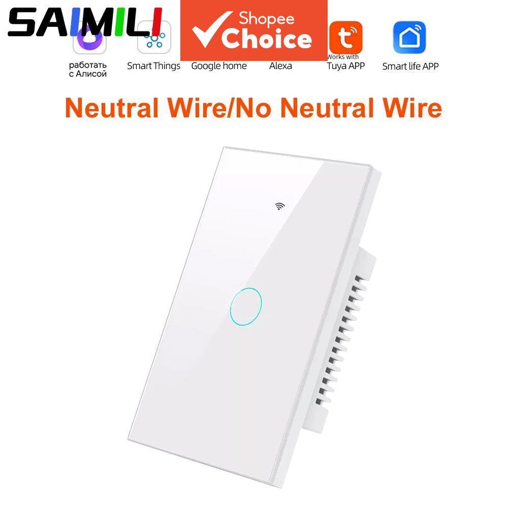 SAIMILI 2026 Para Interruptor de Parede Inteligente Tuya WiFi, Painel Touch, Interruptor de Luz 1 Gangue, Sem Neutro,
