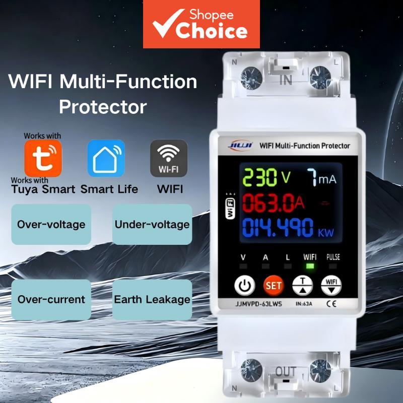 Interruptor Inteligente JIUJI WiFi 63A com Temporizador, Proteção contra Vazamento e Controle Remoto para Medidores de