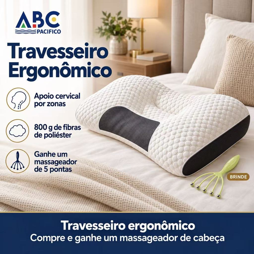 Travesseiro Ortopédico Cervical Respirável - Conforto e Suporte com Toque Macio e Lavável na Máquina Brindes grátis