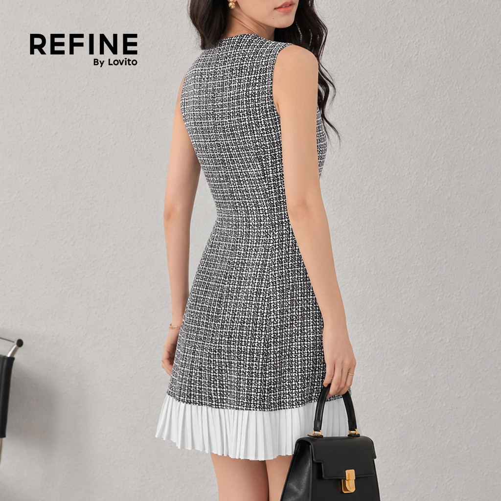 (Refine by Lovito) Nacional Vestido Feminino Elegante Com Tecido Xadrez E Costura Plissada Para Verão/primavera LR4ED030 · foto 2