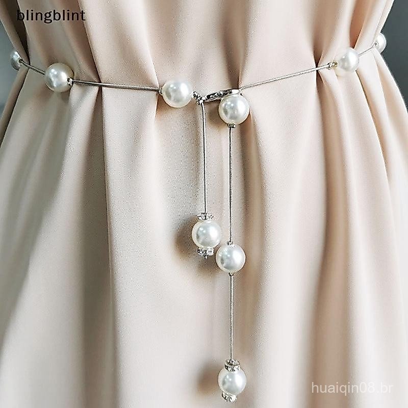 [blingblint] Cinto De Pérola Feminino Com Corrente Fina Para Vestido , Decorativo De Cintura Skinny BR