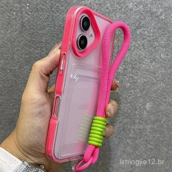 Capa Porta-Cartões Transparente 3 Em 1 Cor Doce Compatível Com iPhone 16 11 12 13 14 15 Pro Max Plus Macia À Prova De Ch