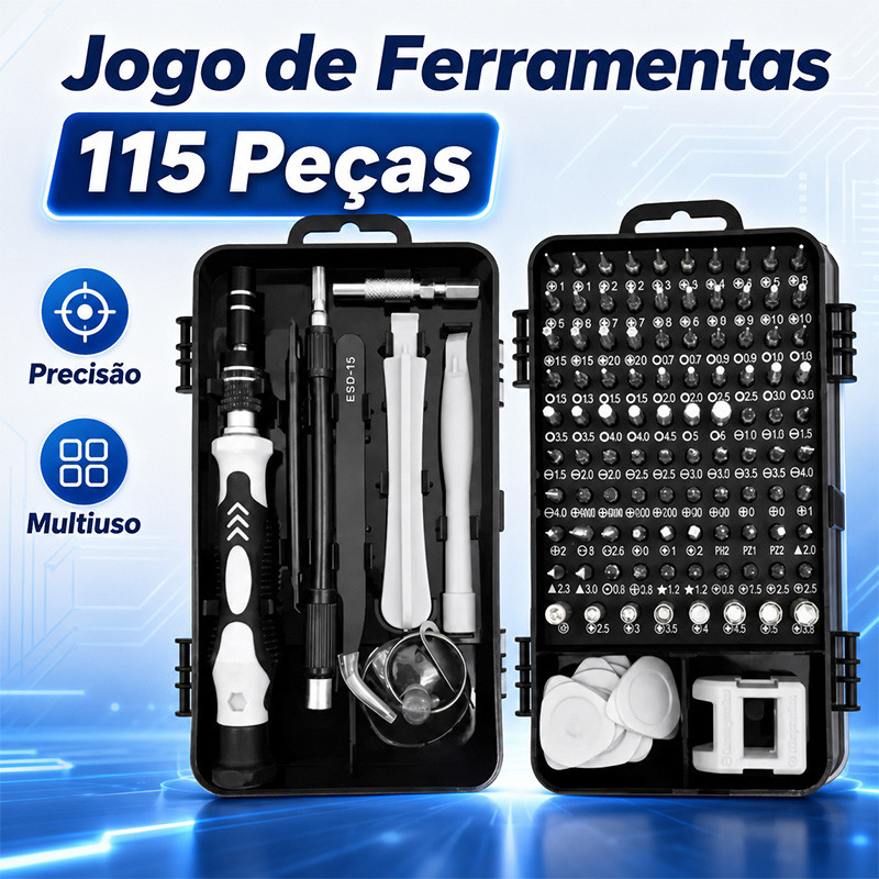 Jogo Chaves Precisão 115 Peças Magnético Kit Ferramentas Reparação Celular Notebook Tablet