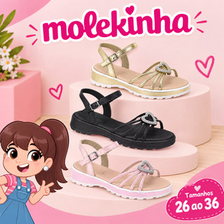 Sandália Infantil Menina Molekinha Coração de Strass Brilho