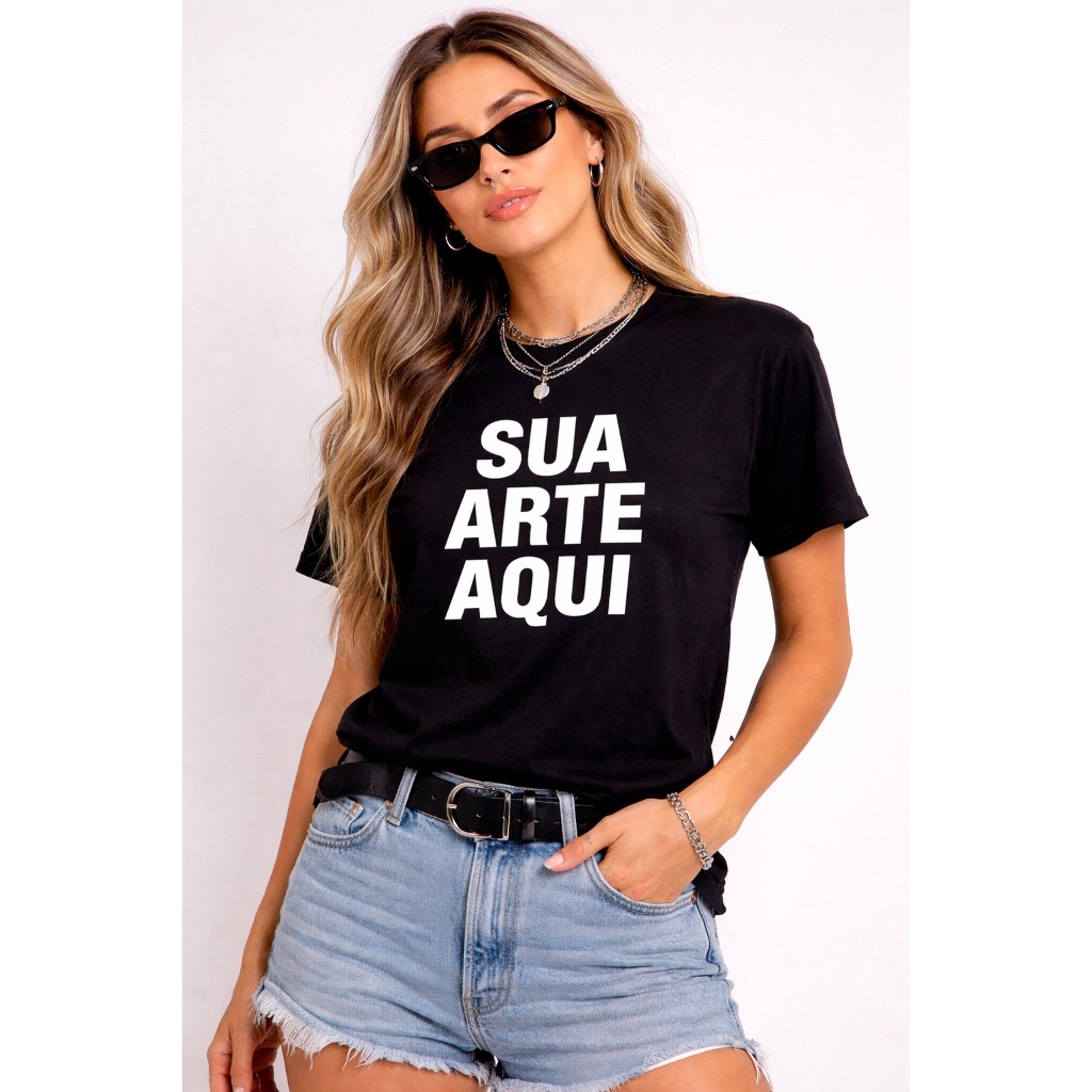 Camiseta Baby Look Com Frase ou Logo Personalizada, Sua Frase, Sua Logo Ou Arte corte folgado, para uso cas