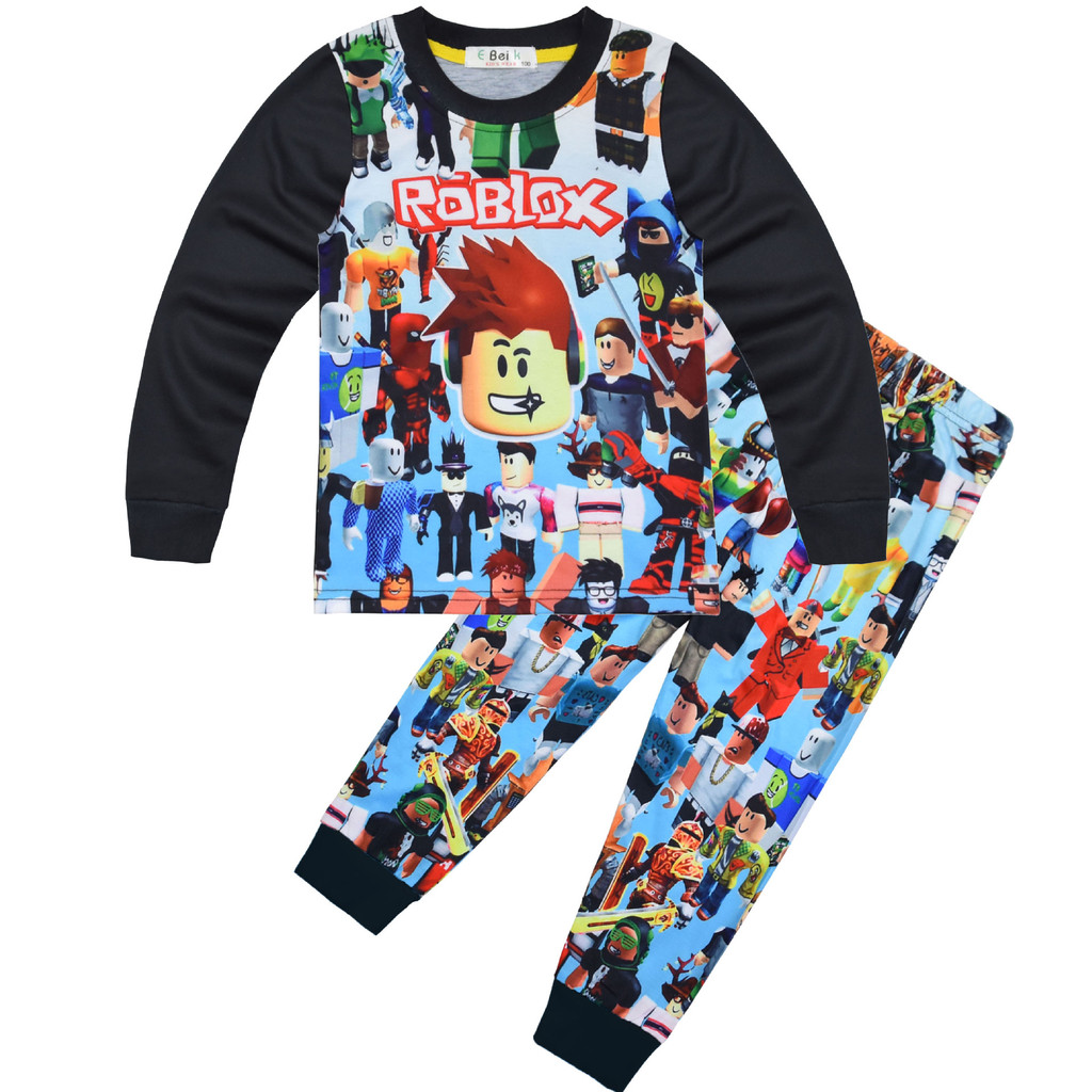Meninos roupas de outono calças compridas terno Roblox dos desenhos animados crianças roupa interior pijamas primavera o