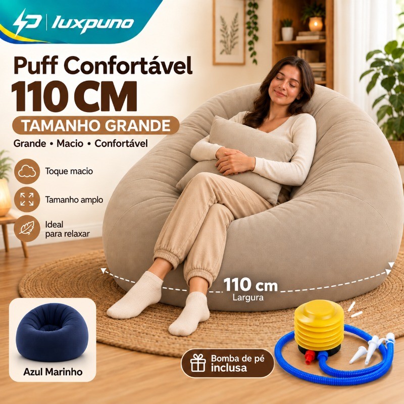 Poltrona Puff Inflável Descanso Casa Veludo Preguiçoso as Cores QUE – Conforto para Descanso em Casa +bomba de ar