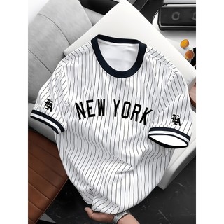Camiseta masculina estampada com Design não texturizado, gola redonda, tamanho masculino, estilo beisebol listrado de No