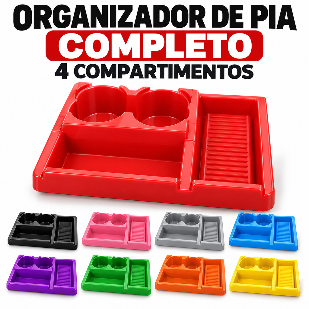 Kit 4 Organizador de Pia Porta Detergente Dispenser Porta Esponja Bucha Cozinha Bancada Multiuso