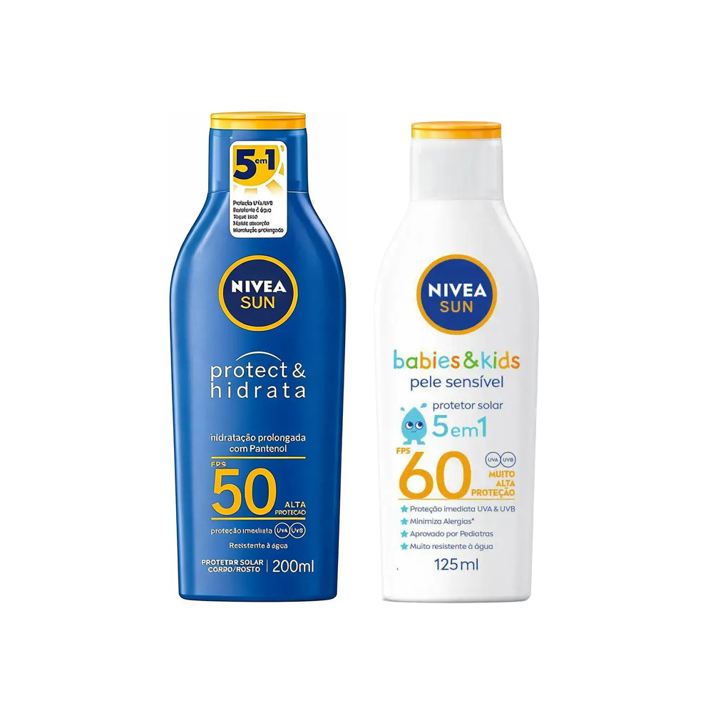 Kit Protetor Solar FPS50 200ml e Protetor Kids FPS60 Babies e Kids Nivea