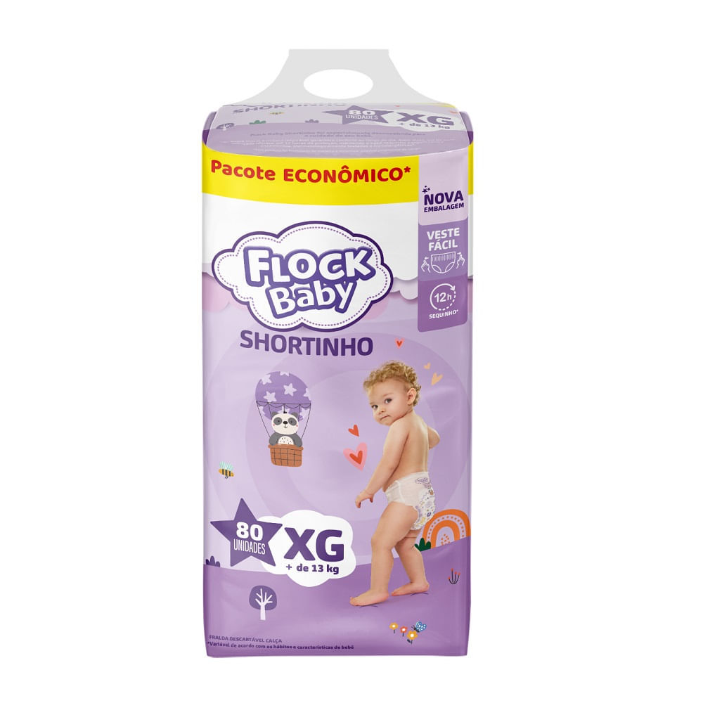 Fralda Descartável Flock Baby Shortinho Maxxi Bag XG 80 Unidades