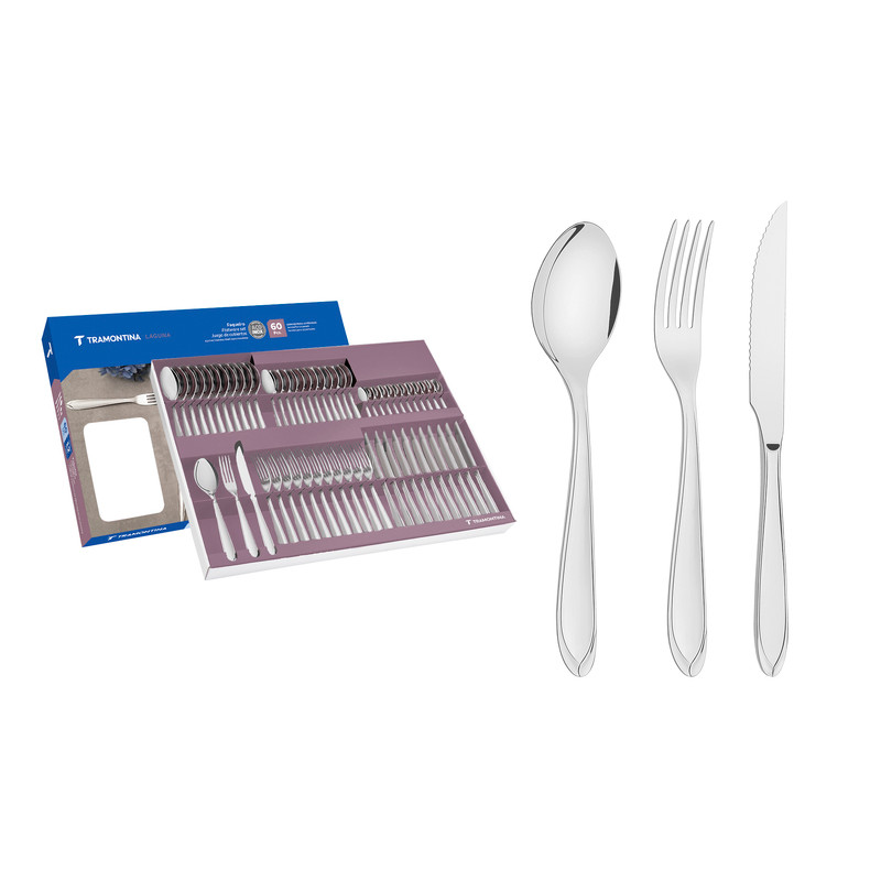 Tramontina 66906784 Faqueiro Aço inox com faca para Churrasco com 60 Peças, Prata