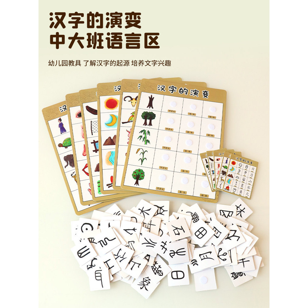 Jogo de canto de área de linguagem de jardim de infância, personagens chineses, evolução, personagens fotográficos, Mate