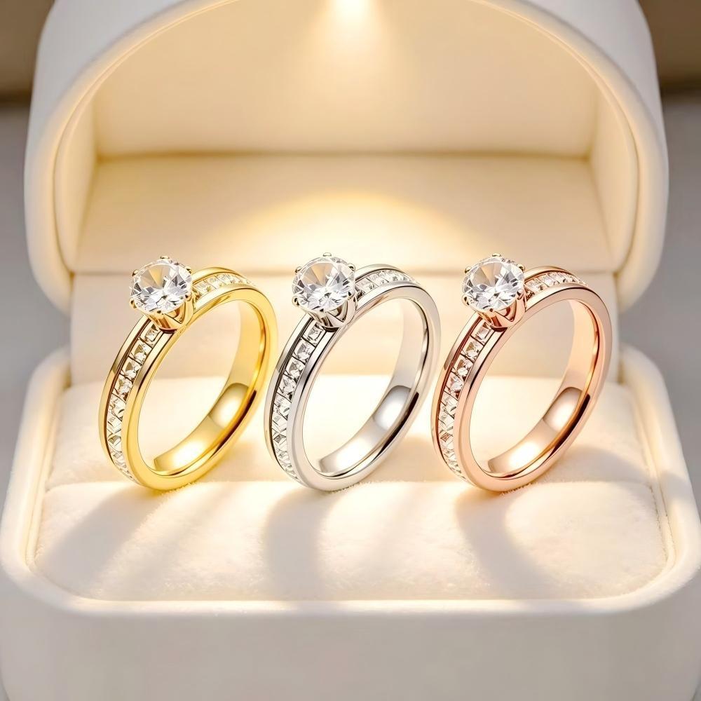 Anel elegante High-End quadrado diamante garra zircônio titânio anel de aço luz luxo nicho casal anel de diamante não de